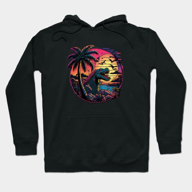 80s synthwave dinosaur Hoodie by TeePulseMania